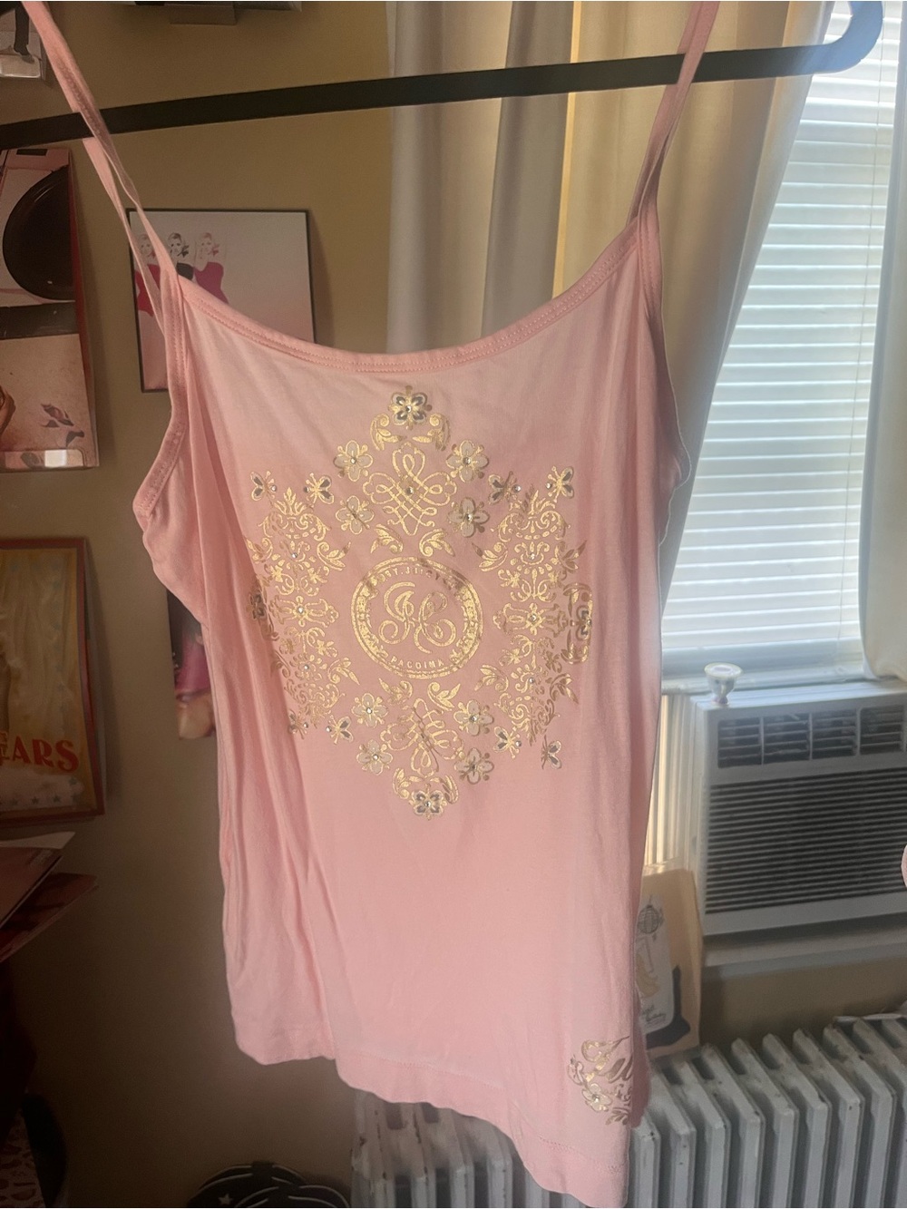 Pam gela Y2K juicy couture Pink Sleeveless Tank Top with Gold Foil Medallion